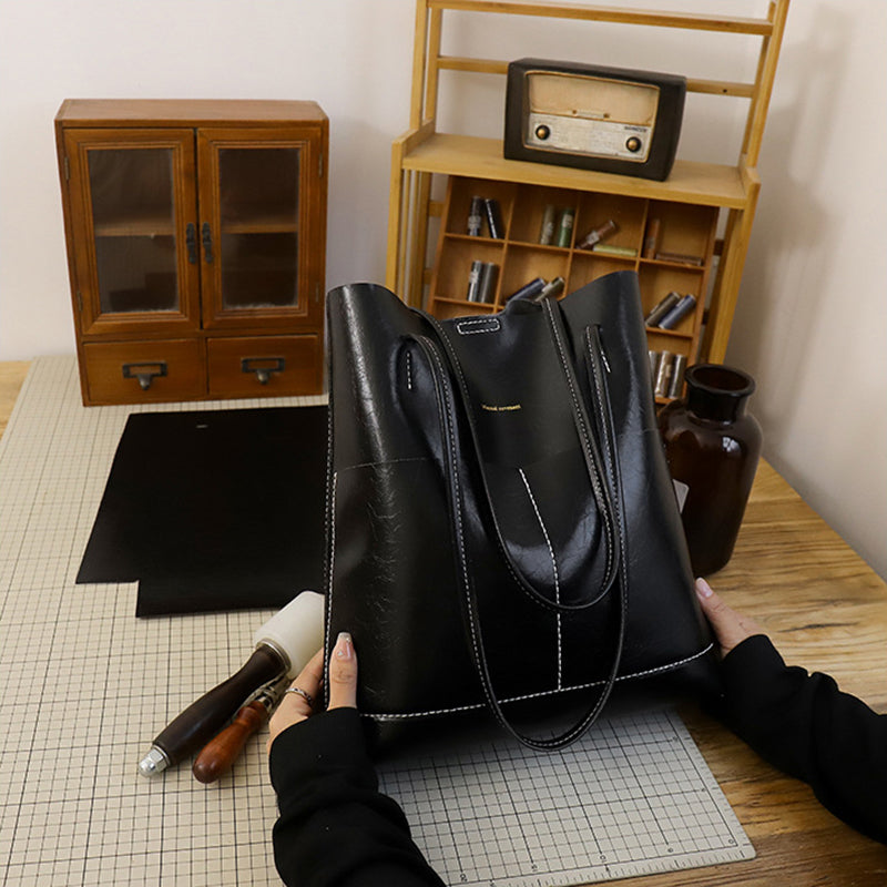 Hand-sewn tote bag simple basket shoulder bag