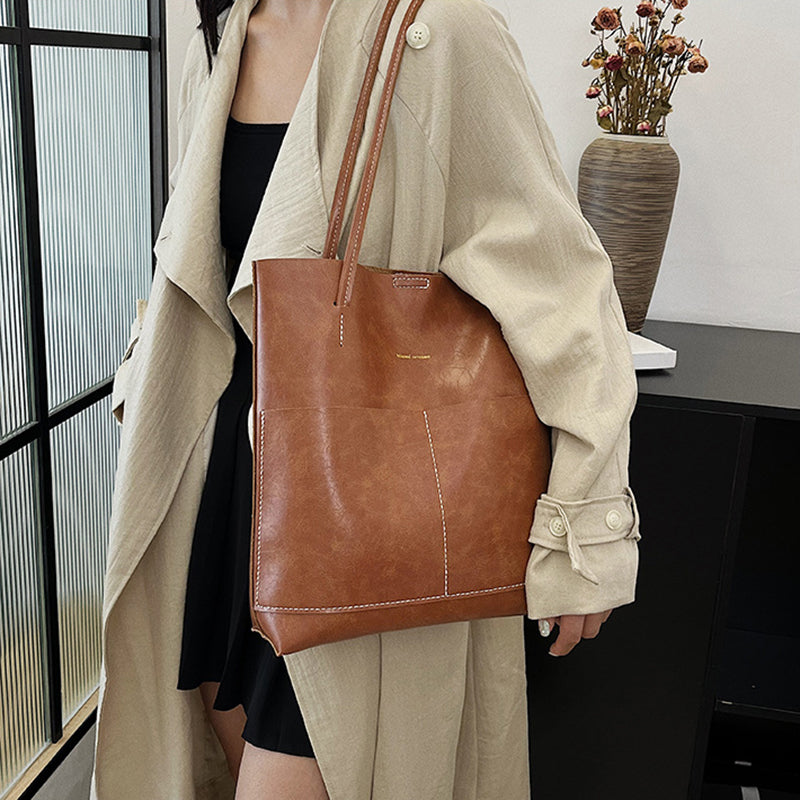 Hand-sewn tote bag simple basket shoulder bag