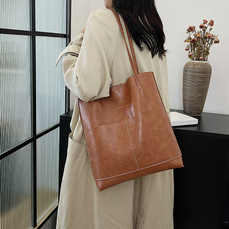 Hand-sewn tote bag simple basket shoulder bag