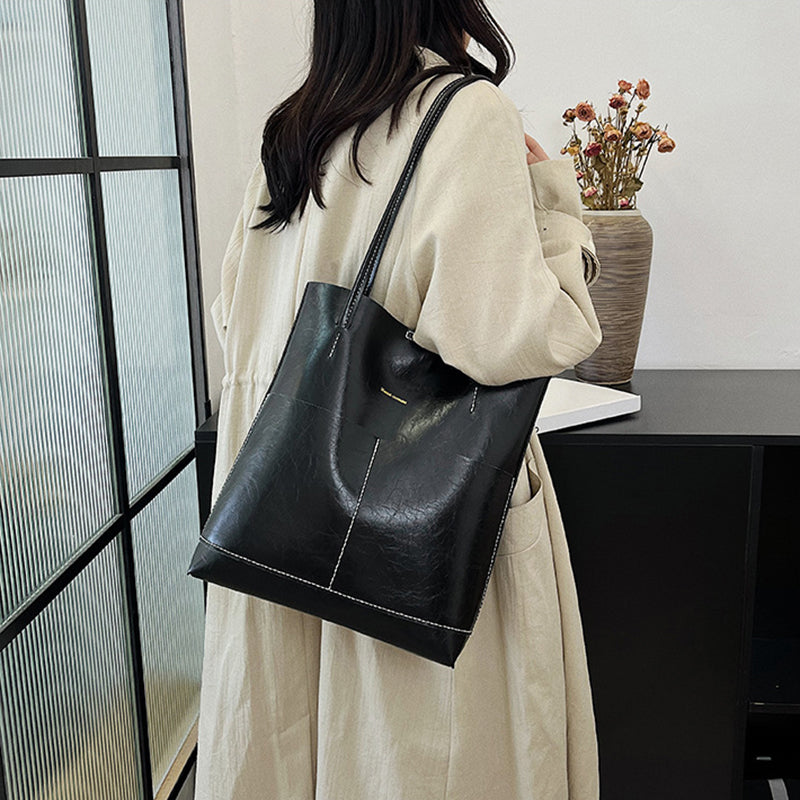 Hand-sewn tote bag simple basket shoulder bag