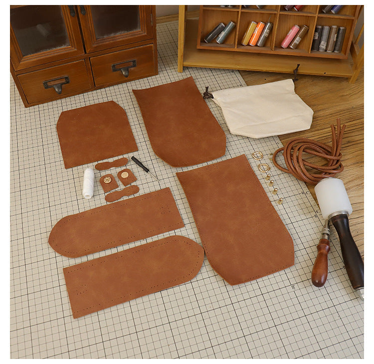 Handmade material bag fashionable and simple solid color bucket messenger bag