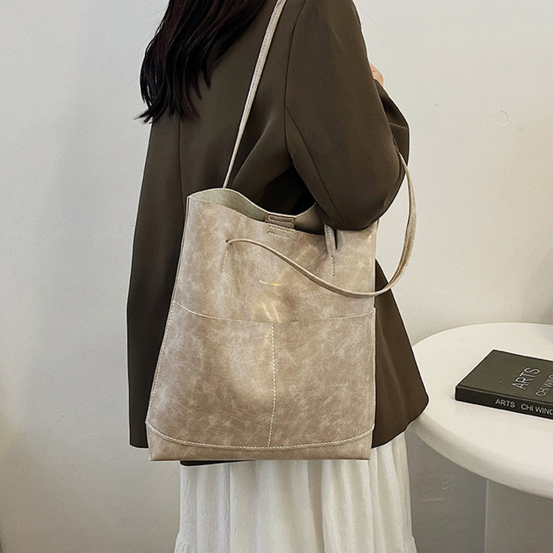 Hand-sewn tote bag simple basket shoulder bag