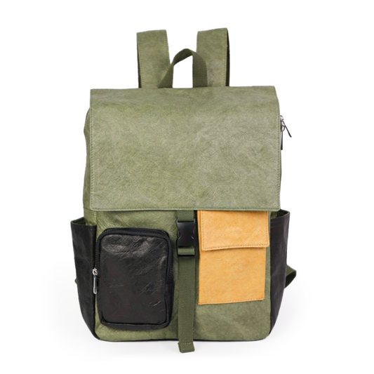 Eco-friendly color-blocked backpack-olive green