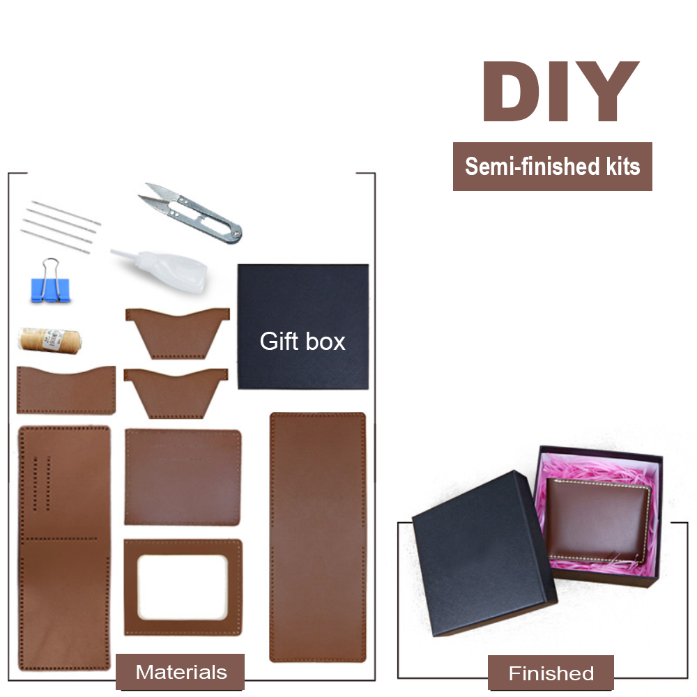 Genuine leather men's wallet handmade DIY material kit hand-sewn short wallet men's bag