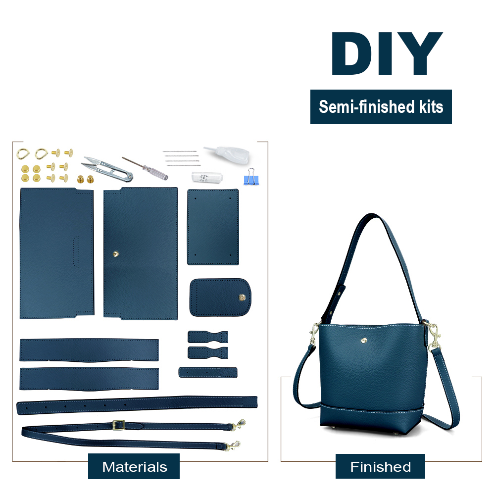 Genuine leather bucket bag DIY materials for women