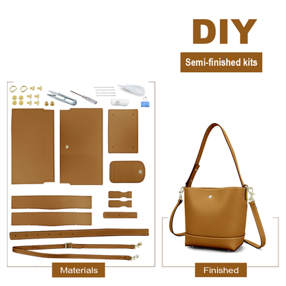 Genuine leather bucket bag DIY materials for women