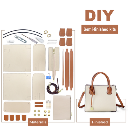 Small square lock head bag DIY material package soft cowhide genuine leather handmade handbag women's tote woven bag